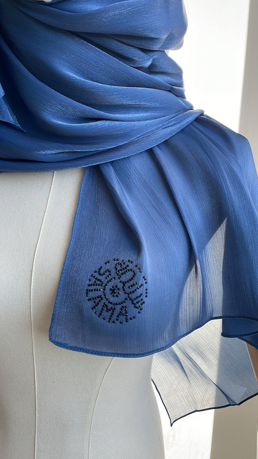 Organza de soie strass Bleu