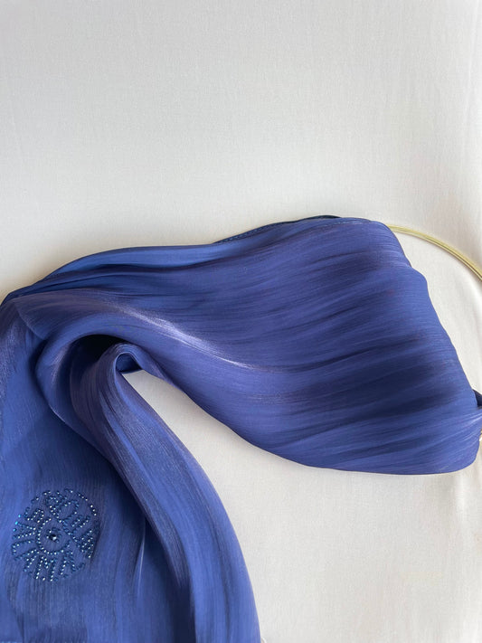 Midnight Blue Rhinestone Silk Organza