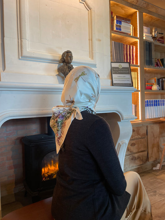 Green dragonfly silk square