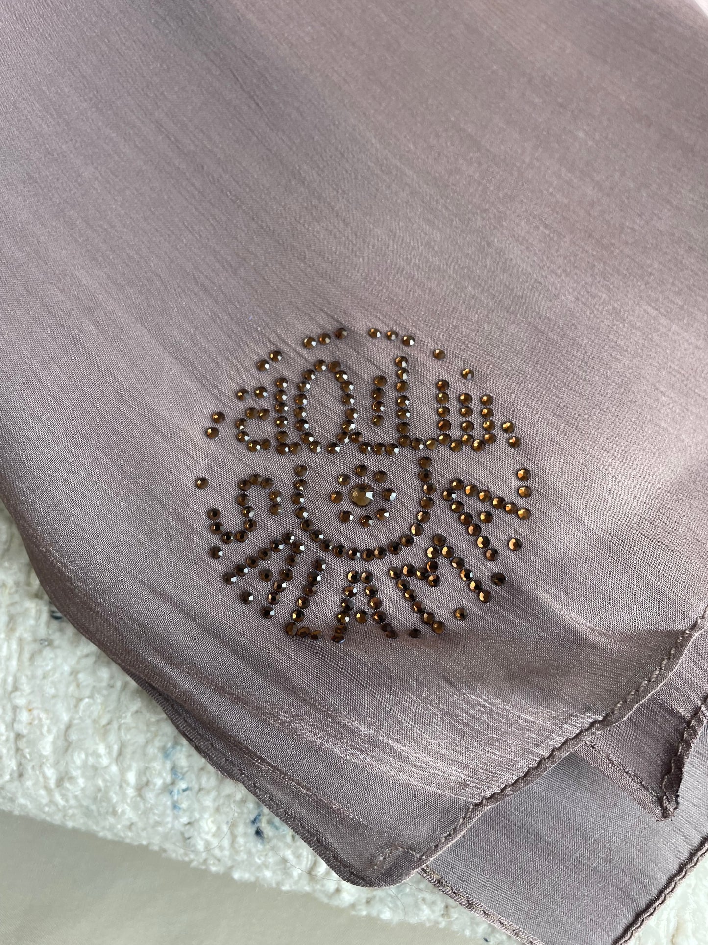 Taupe rhinestone silk organza