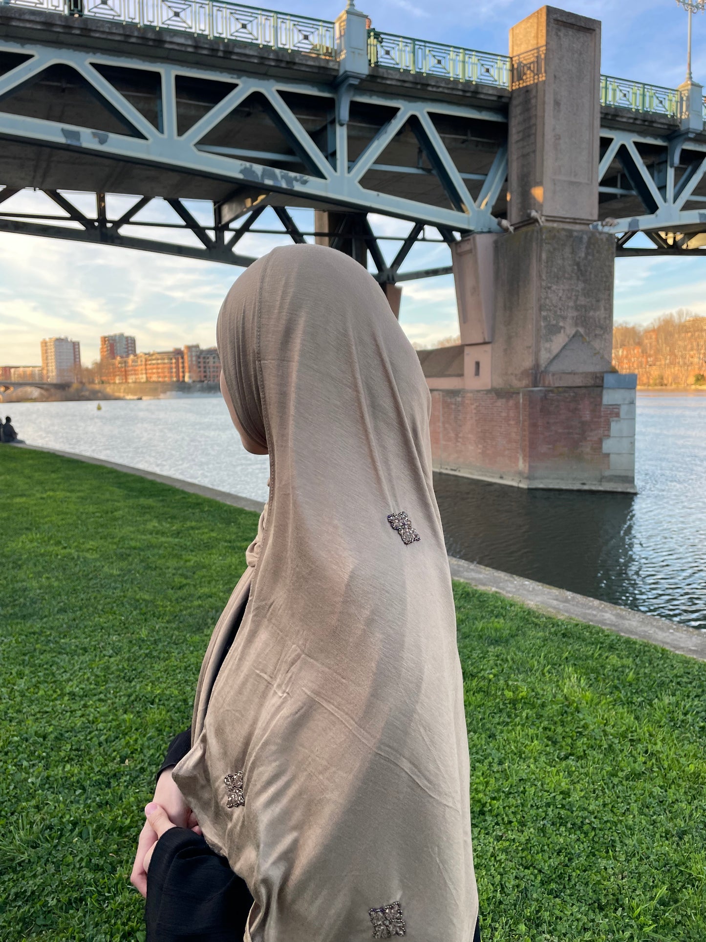 Hand embroidered jersey hijab
