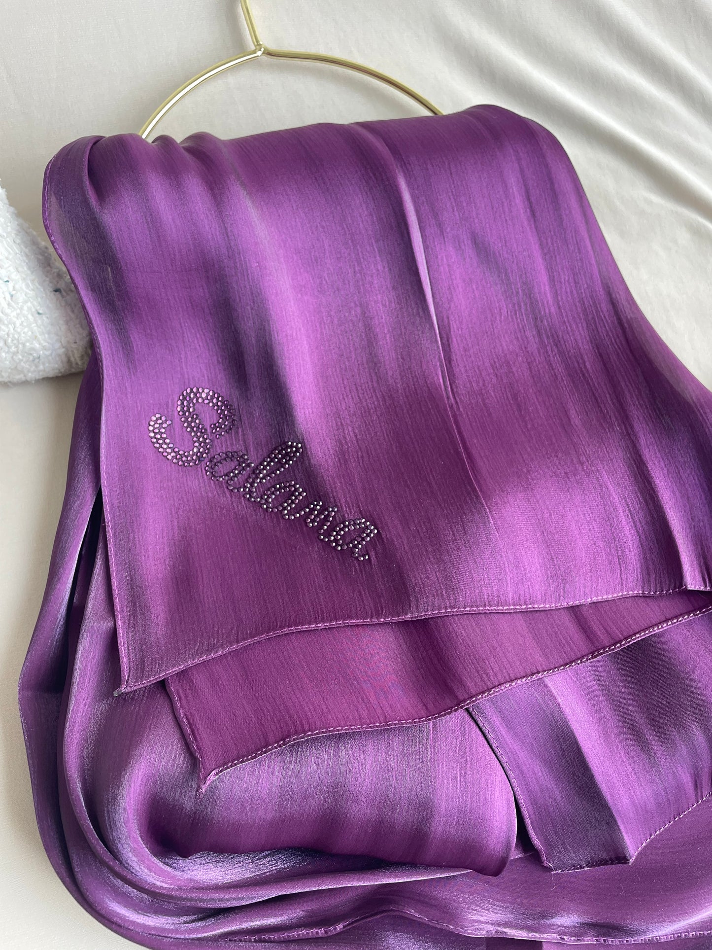 Purple rhinestone silk organza