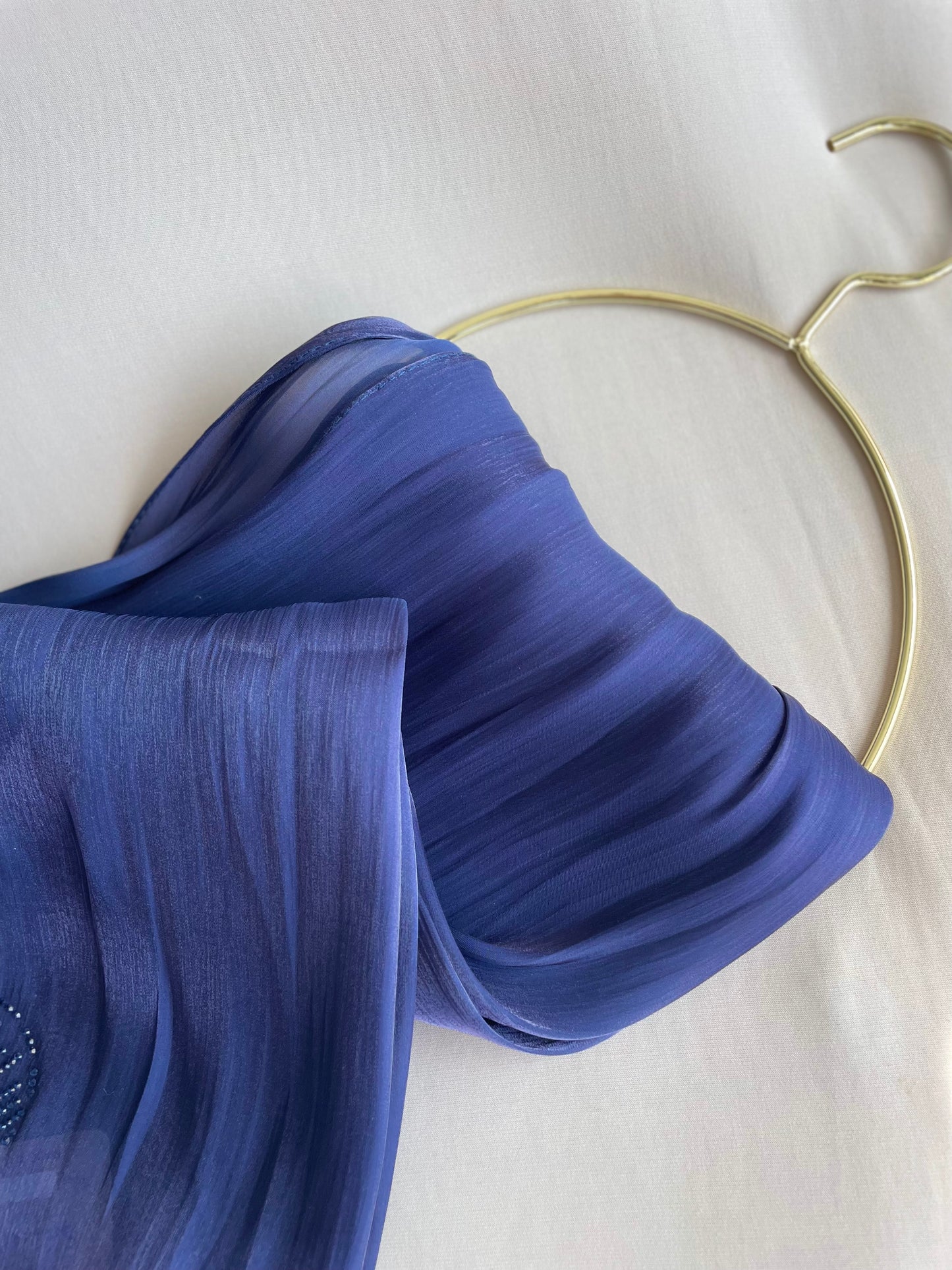 Midnight Blue Rhinestone Silk Organza