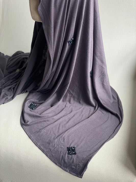 Hijab jersey brodé main Gris