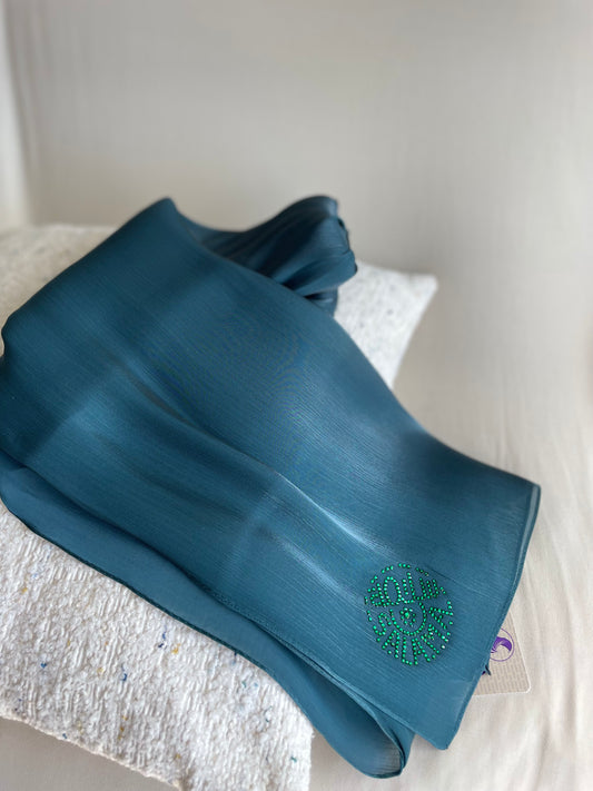 Dark green rhinestone silk organza