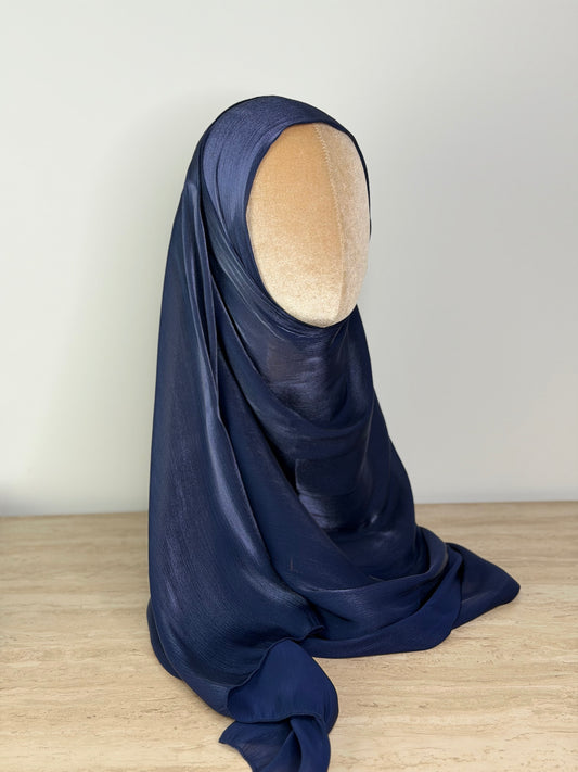 Bonnet intégré - Organza de soie Bleu minuit