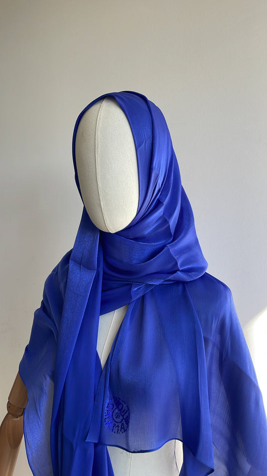 Organza de soie strass Bleu électrique