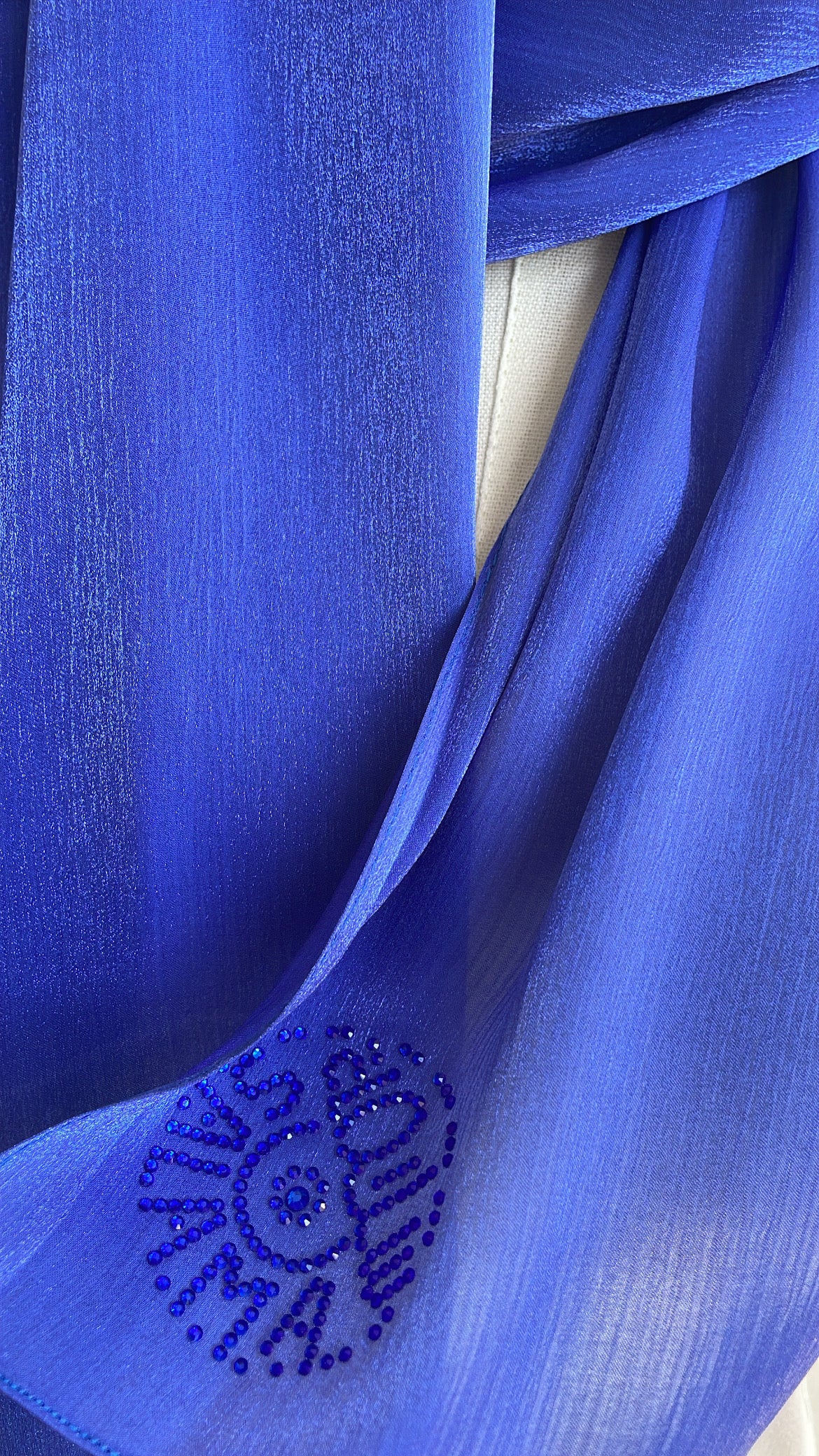 Organza de soie strass Bleu électrique