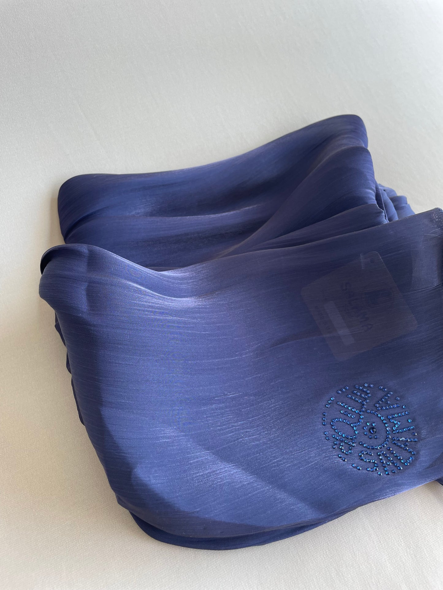 Midnight Blue Rhinestone Silk Organza