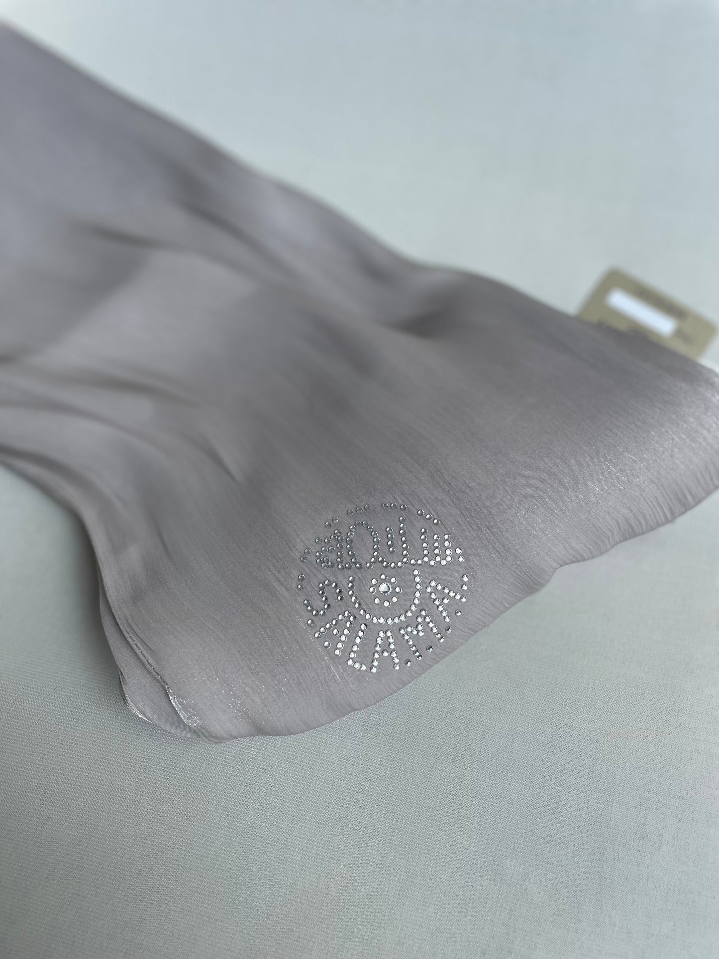 Organza de soie strass gris beige