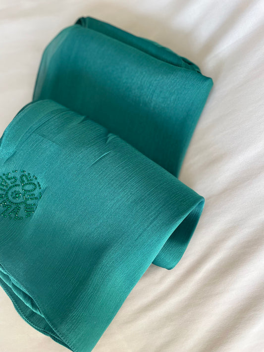 Green rhinestone silk organza