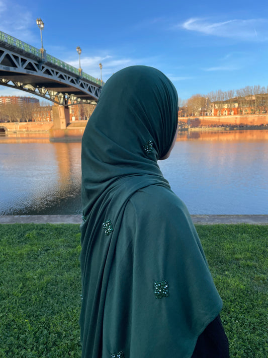 Hijab jersey brodé main Vert