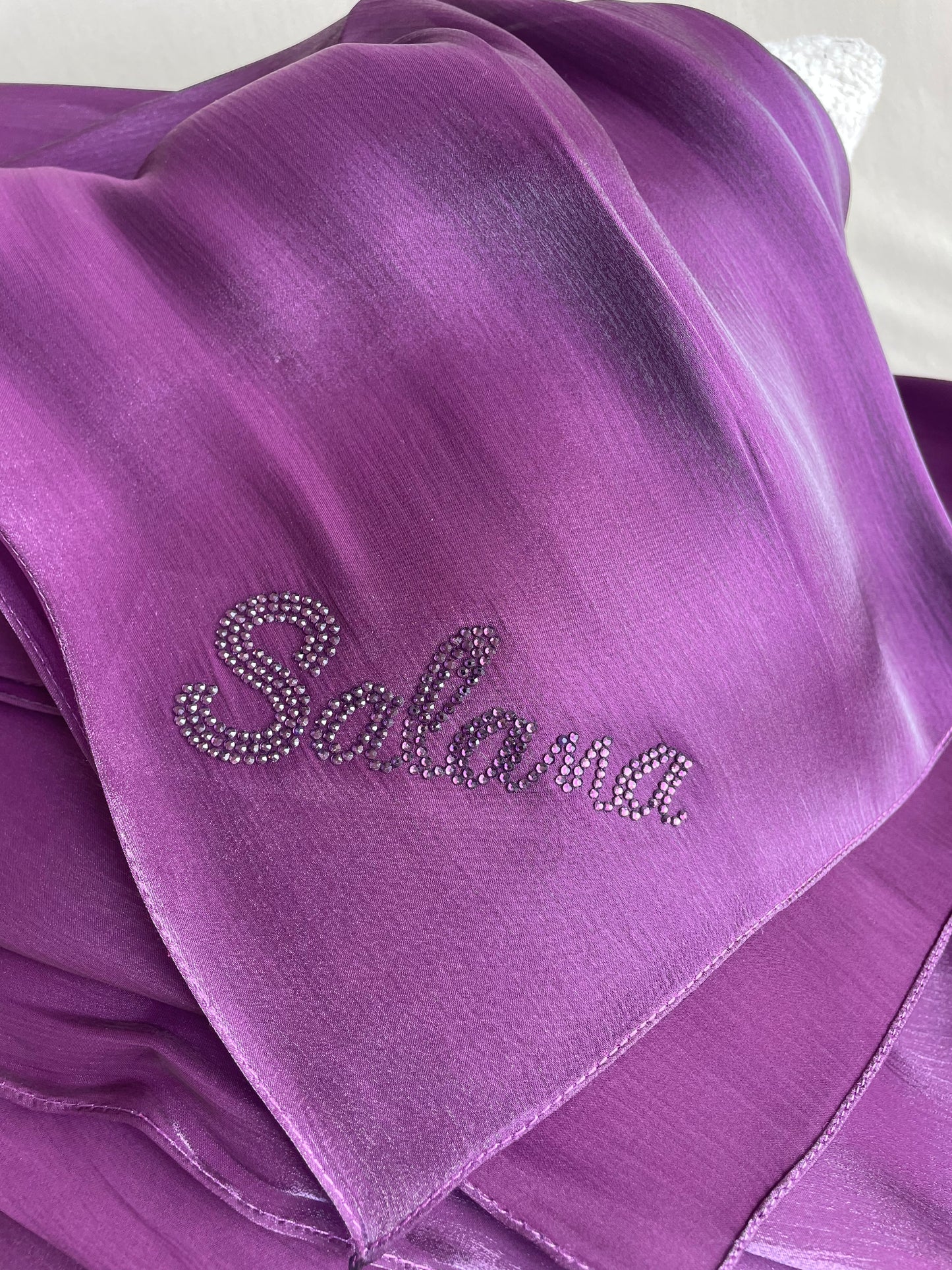 Purple rhinestone silk organza