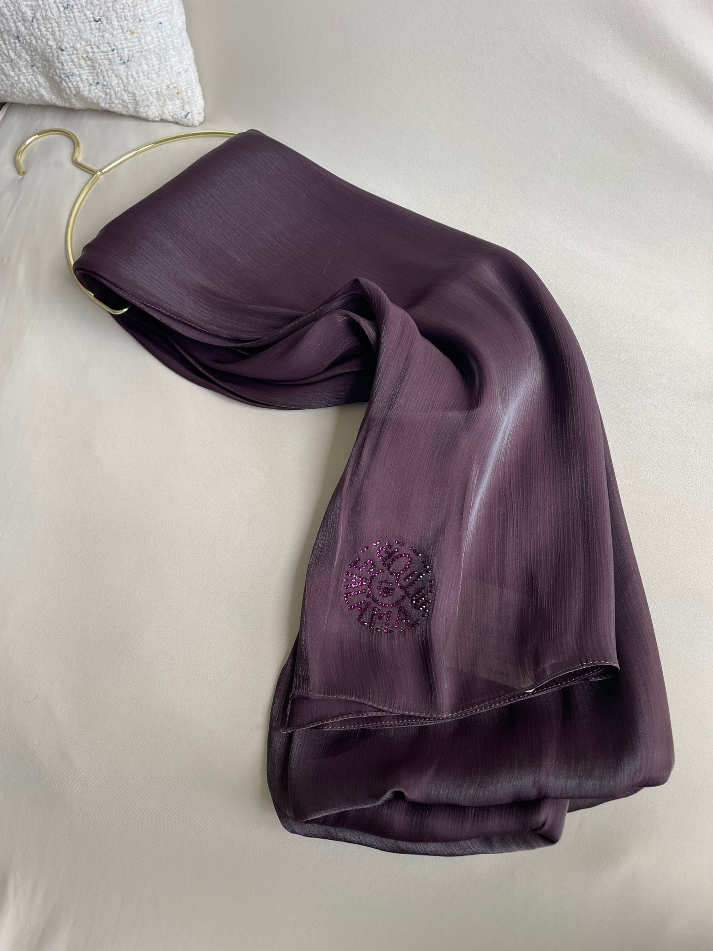 Chocolate Brown Rhinestone Silk Organza