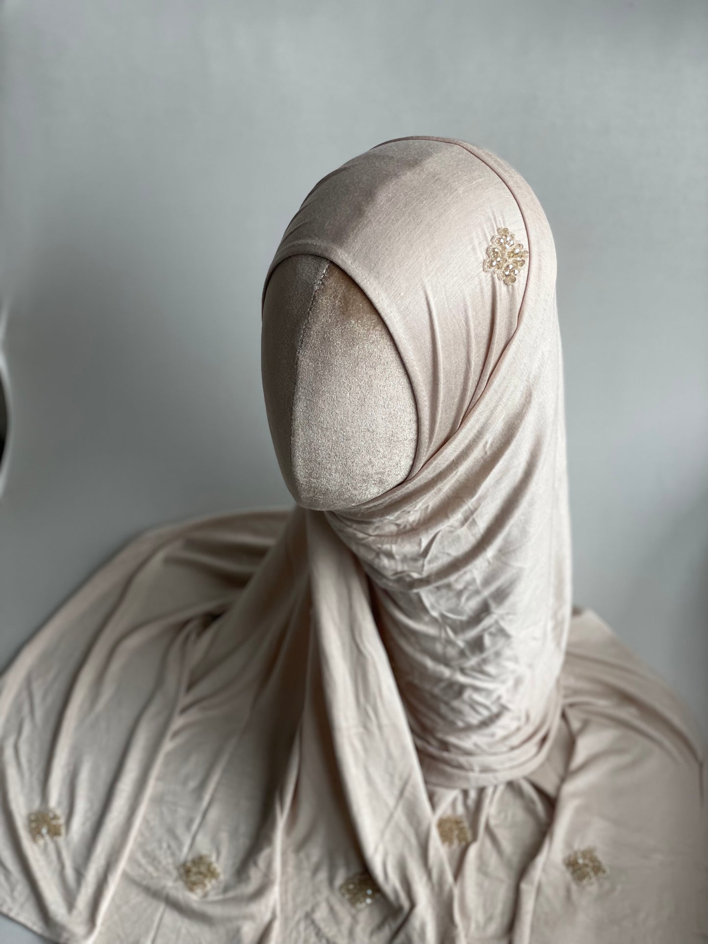 Hijab jersey brodé main Crème
