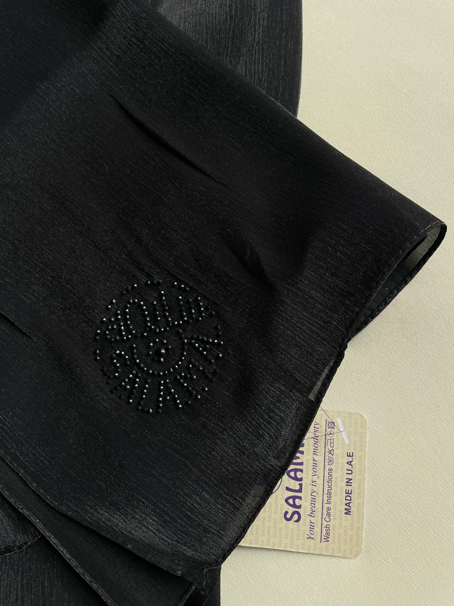 Black rhinestone silk organza