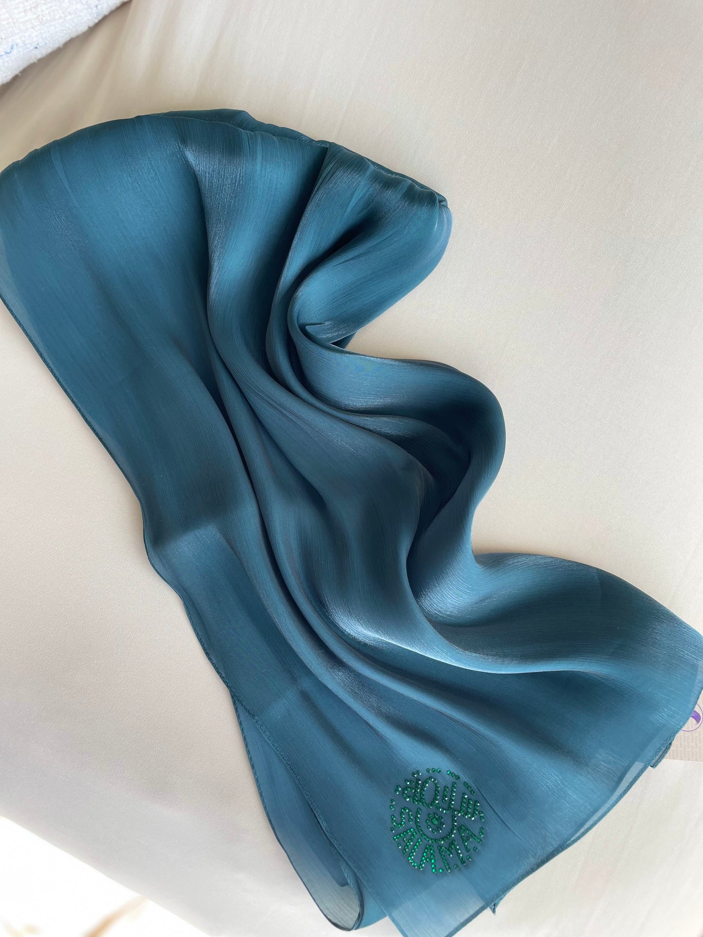 Dark green rhinestone silk organza