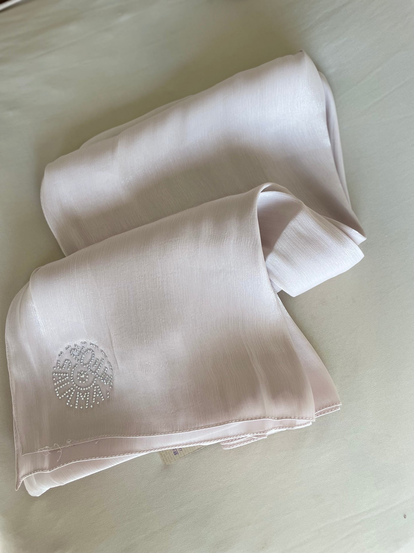 Light pink rhinestone silk organza
