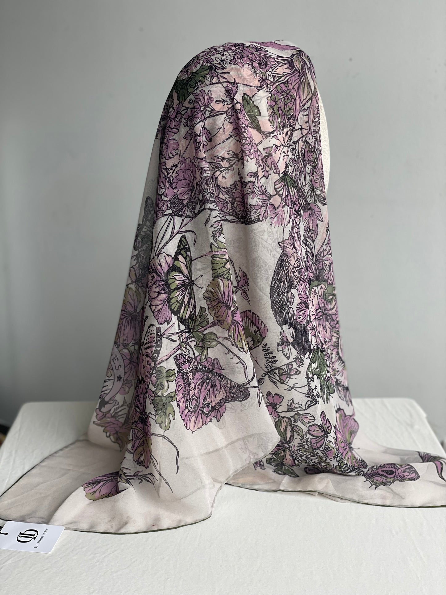 Carré Chiffon PAPILLON Rose vert