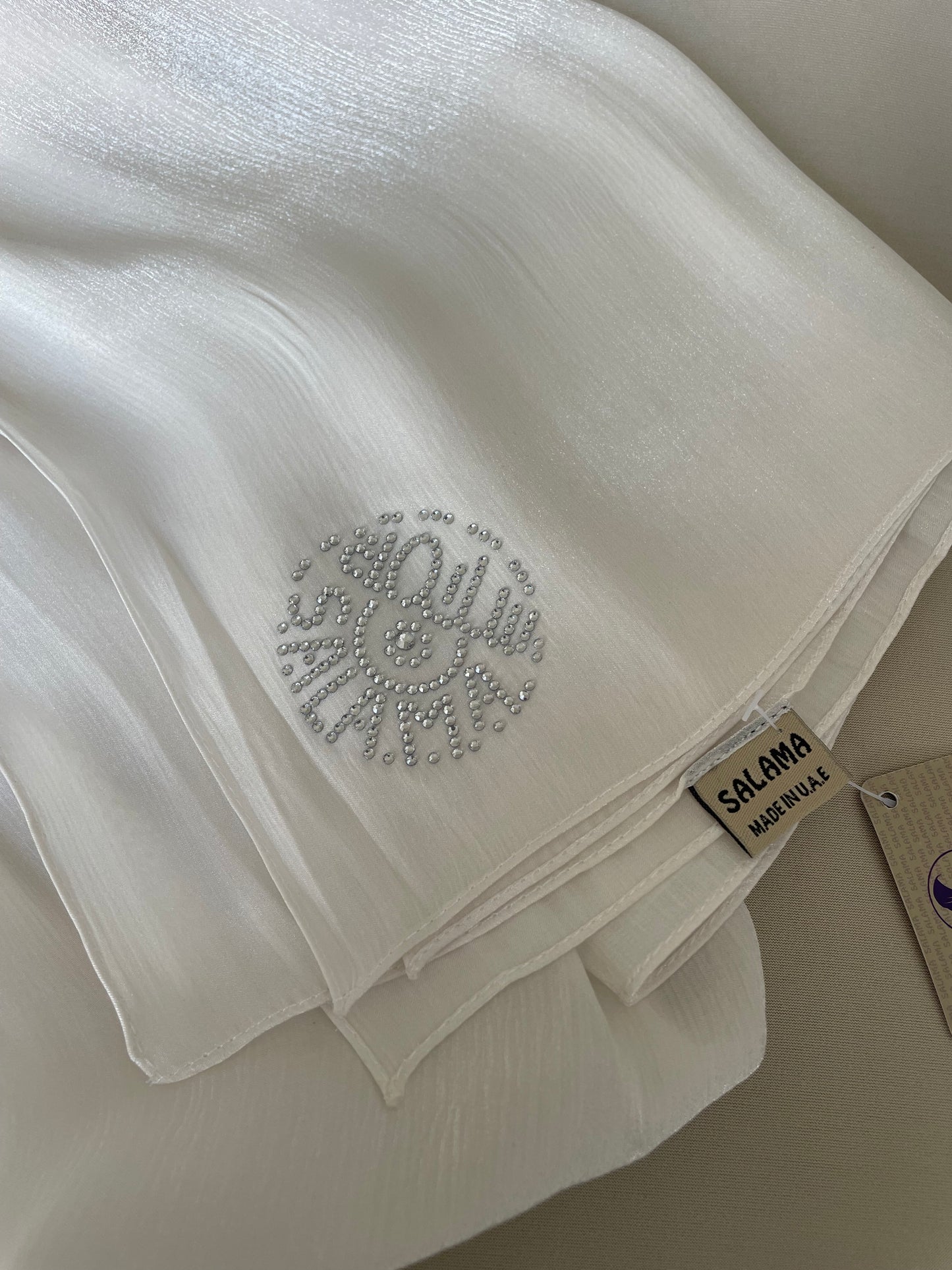 Off-white rhinestone silk organza