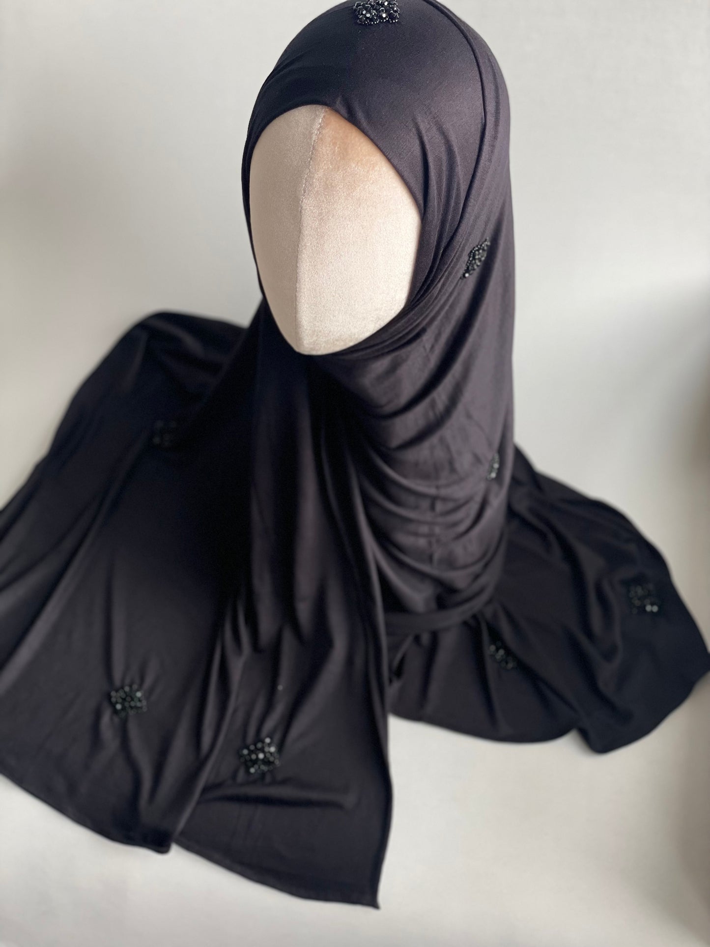 Hijab jersey brodé main Noir