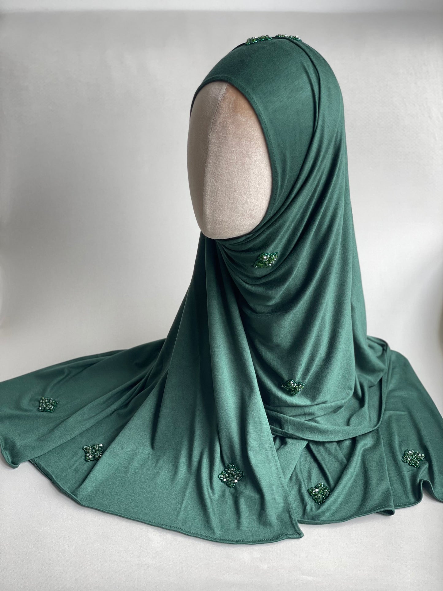 Hijab jersey brodé main Vert