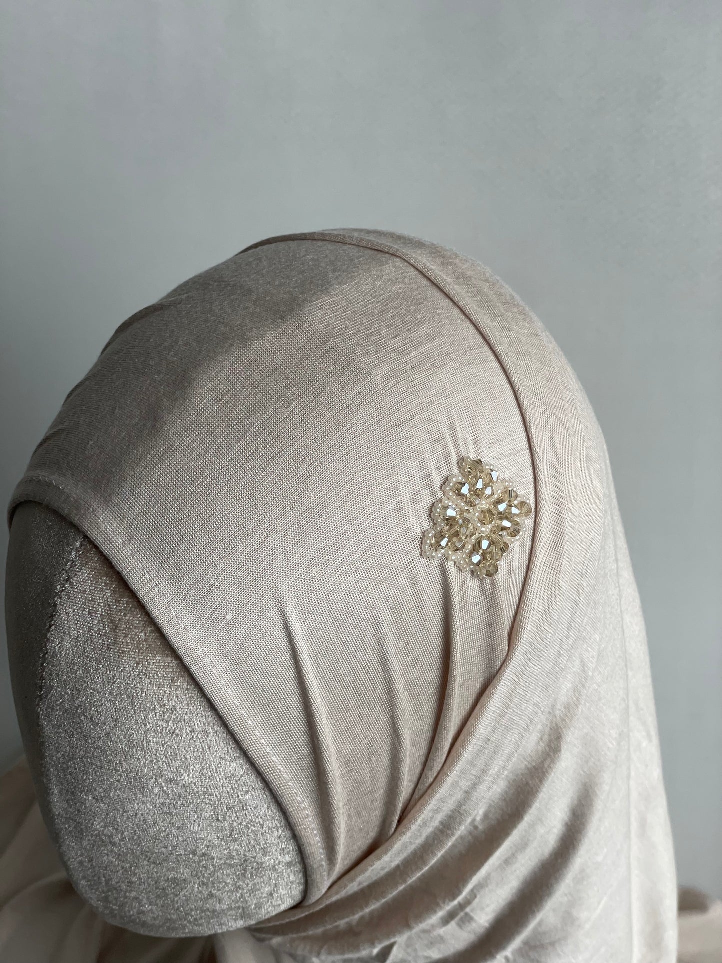 Hijab jersey brodé main Crème