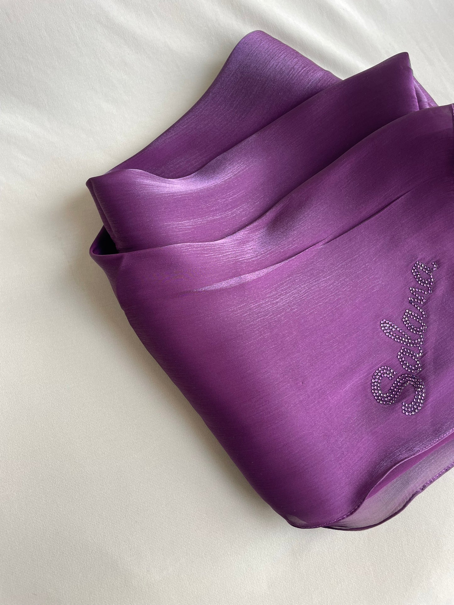 Purple rhinestone silk organza