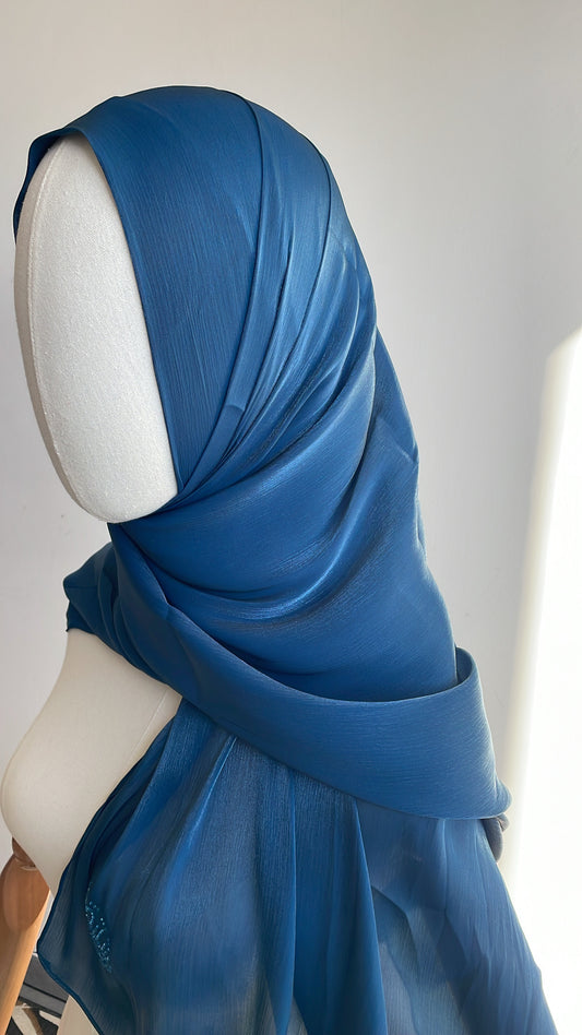 Organza de soie strass Bleu joyau