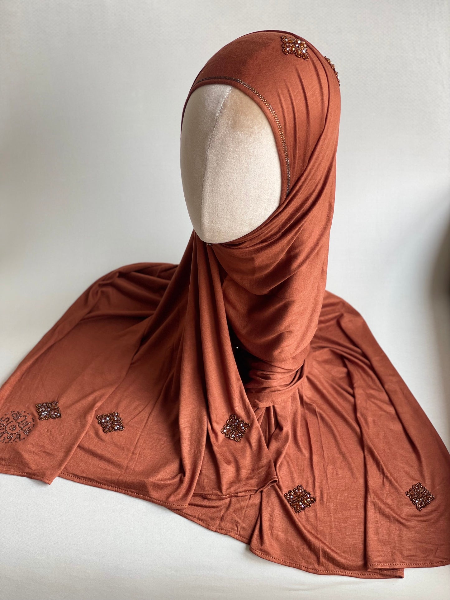 Hijab jersey brodé main Orange