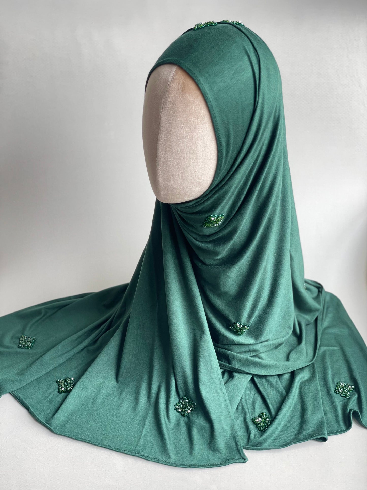 Hijab jersey brodé main Vert