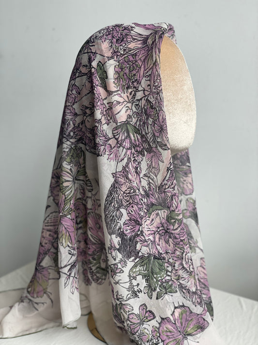 Carré Chiffon PAPILLON Rose vert