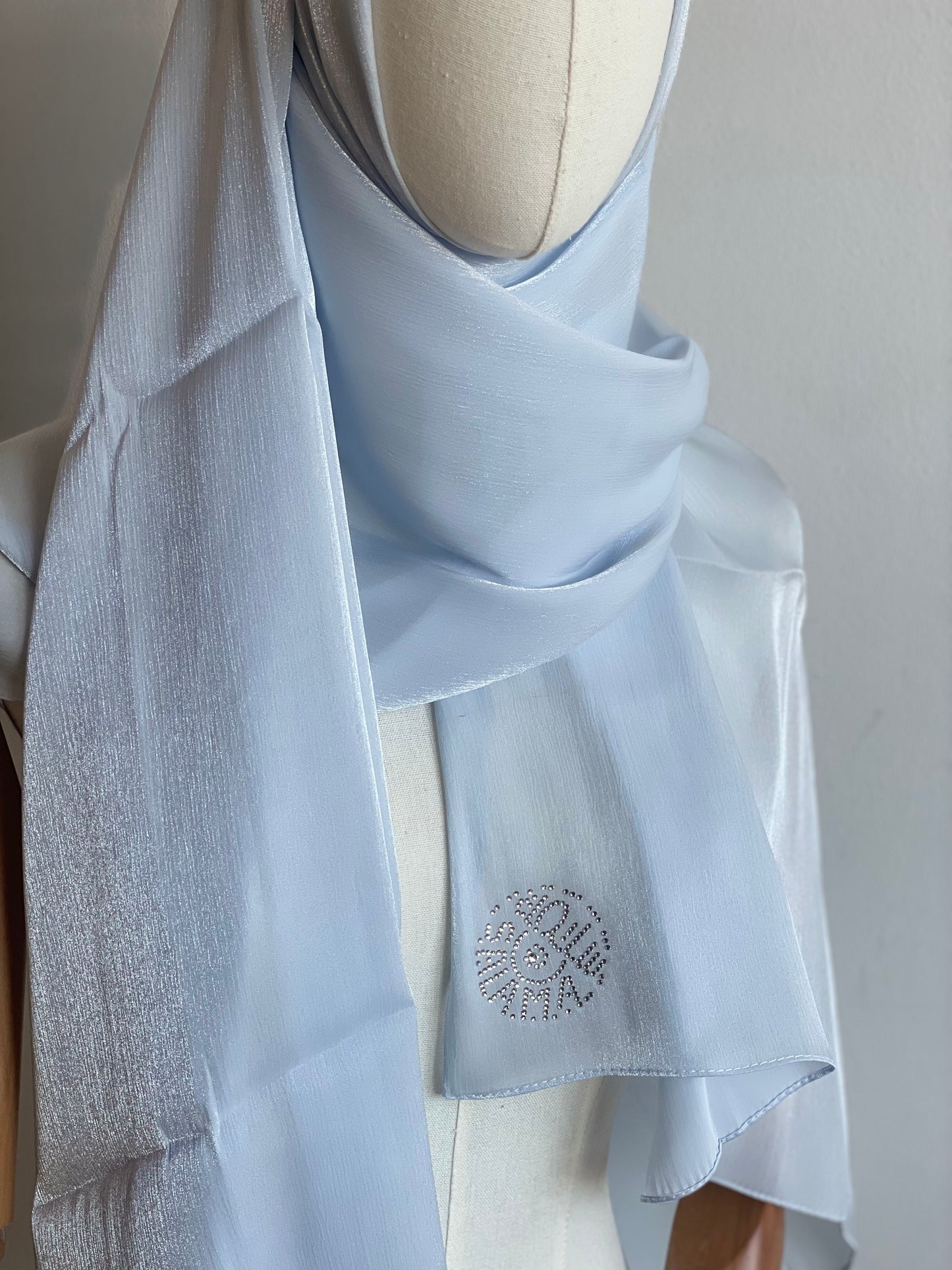 Organza de soie strass Bleu ciel