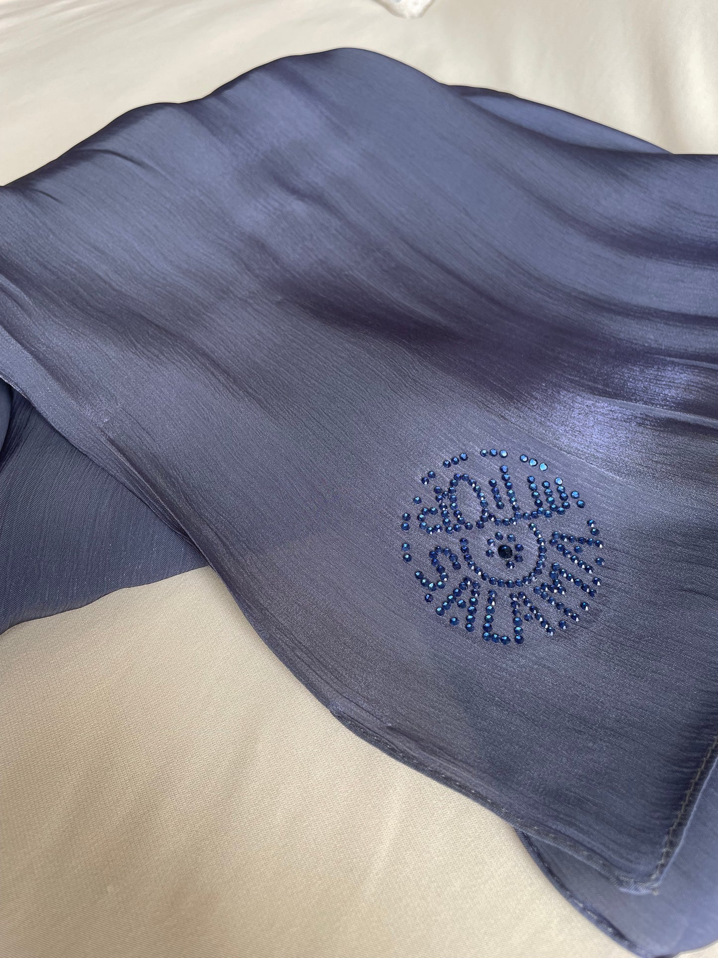 Purple blue rhinestone silk organza