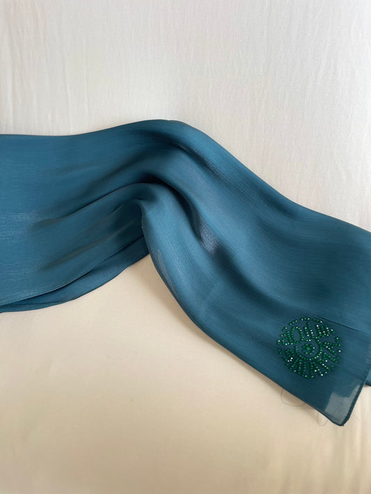 Dark green rhinestone silk organza