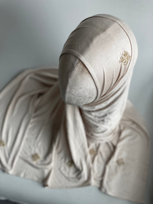 Hijab jersey brodé main Crème