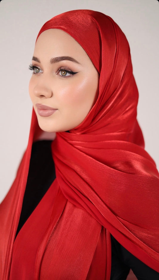 Bonnet intégré - Organza de soie rouge