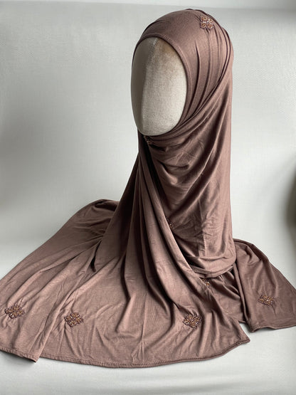 Hijab jersey brodé main Taupe