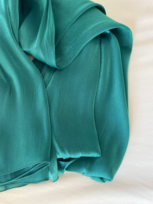 Green rhinestone silk organza