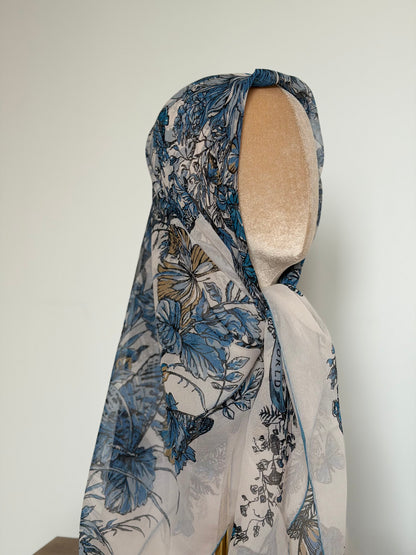 Carré Chiffon PAPILLON Bleu clair