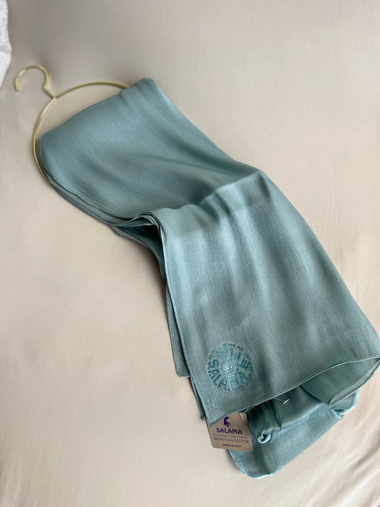 Water Green Rhinestone Silk Organza