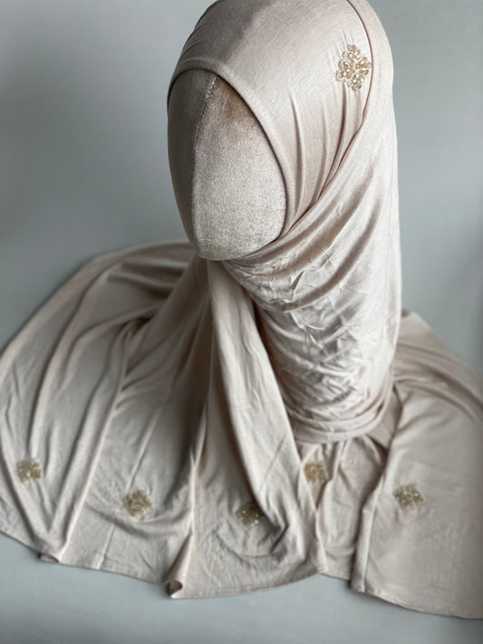 Hijab jersey brodé main Crème