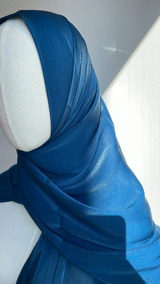 Organza de soie strass Bleu joyau