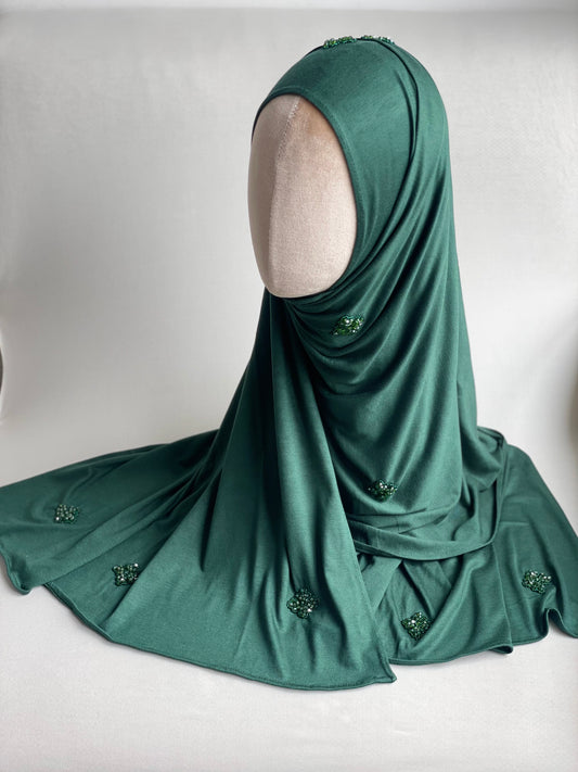 Hijab jersey brodé main Vert