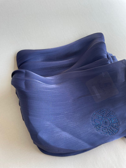 Midnight Blue Rhinestone Silk Organza