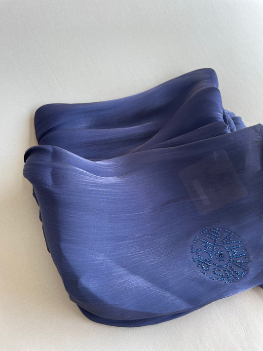 Midnight Blue Rhinestone Silk Organza