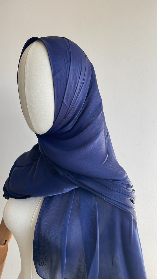 Midnight Blue Rhinestone Silk Organza