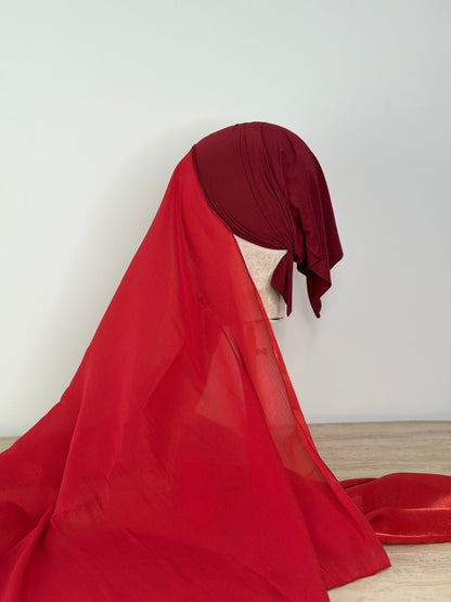 Bonnet intégré - Organza de soie rouge