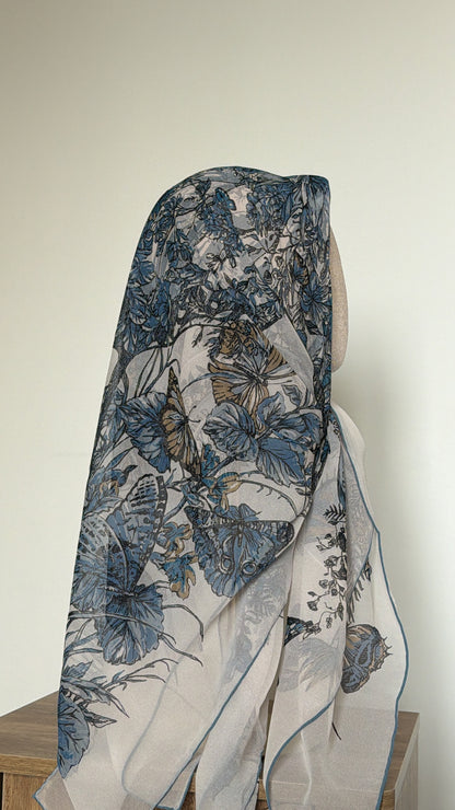 Carré Chiffon PAPILLON Bleu clair