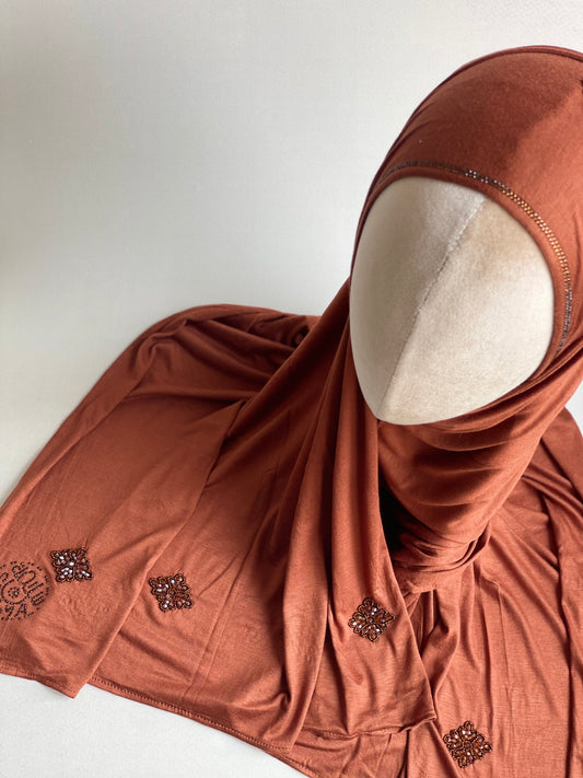Hijab jersey brodé main Orange